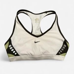 Nike Women's White and Brown Sports Bra with Green Accents